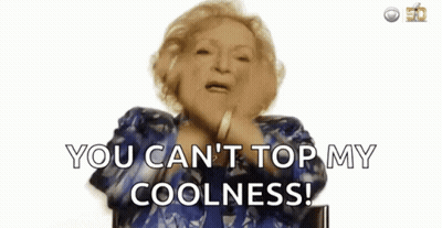 An Older Woman In A Blue Jacket Says " You Can 'T Top My Coolness " GIF