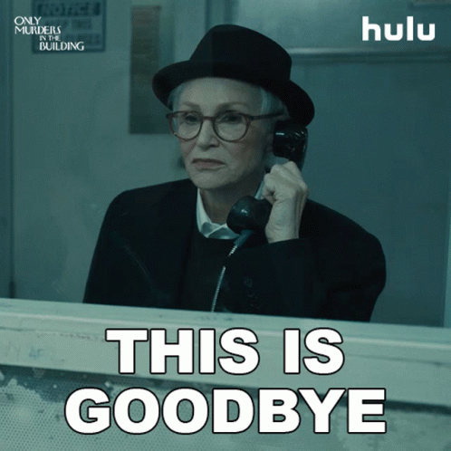 An Older Woman Talking On A Phone With The Words This Is Goodbye Below Her GIF