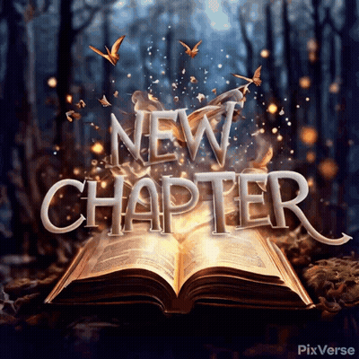 An Open Book With The Words " New Chapter " Written On It GIF