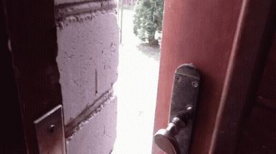 An Open Door With A Brick Wall Behind It And A Door Handle GIF