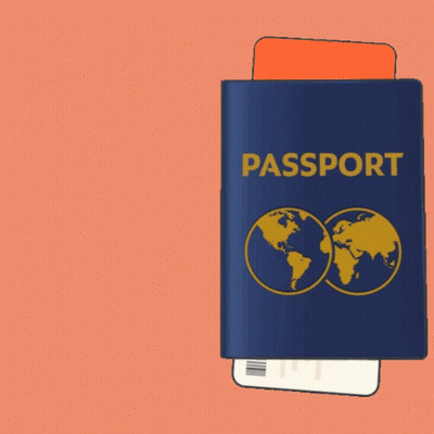 An Open Passport With A Boarding Pass For First Class GIF