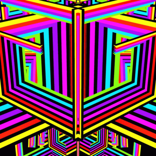An Optical Illusion Of A Colorful Cube With A Black Border GIF