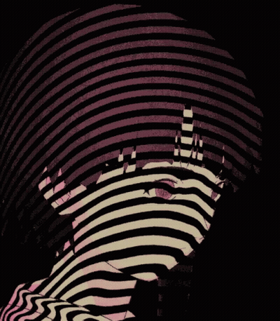 An Optical Illusion Of A Woman 'S Face With A Striped Background GIF