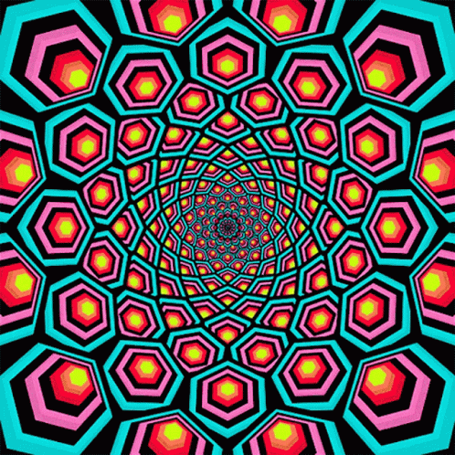 An Optical Illusion That Looks Like A Kaleidoscope Of Colored Hexagons GIF