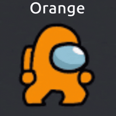 An Orange Among Us Character Is Standing On A Gray Background GIF