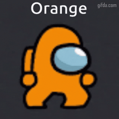 An Orange Among Us Character With Bubbles Coming Out Of His Mouth . GIF