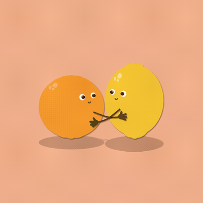 An Orange And A Lemon Hugging Each Other With The Words Happy Best Friends Day Below Them GIF