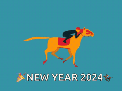 An Orange And Green Background With The Words New Year 2024 Written On It GIF