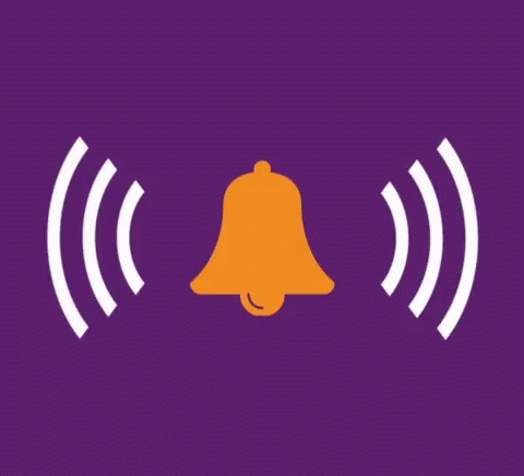 An Orange Bell Is Surrounded By White Lines On A Dark Purple Background GIF