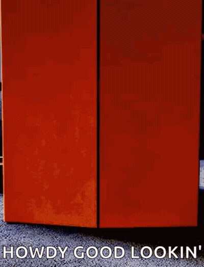 An Orange Box With The Words `` Howdy Good Lookin '' On It GIF
