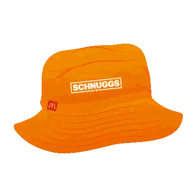 An Orange Bucket Hat That Says Schnuggs On The Front Sticker