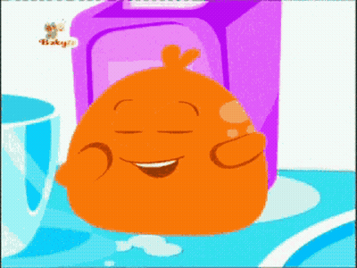 An Orange Cartoon Character Is Smiling In Front Of A Box That Says Baby 'S GIF