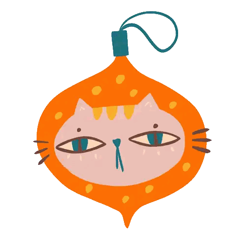 An Orange Christmas Ornament With A Cat Face On It Sticker