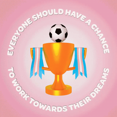 An Orange Trophy With A Soccer Ball On Top And The Words Everyone Should Have A Chance To Work Towards Their Dreams Arou GIF