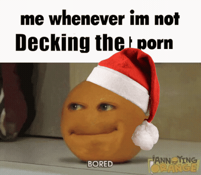 An Orange Wearing A Santa Hat Says " Bored " GIF
