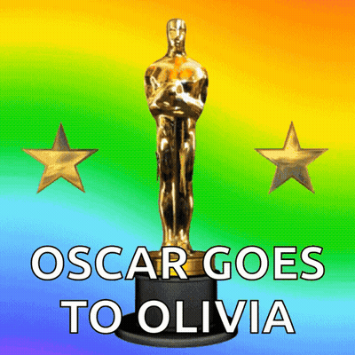 An Oscar Goes To Olivia Poster With A Statue GIF