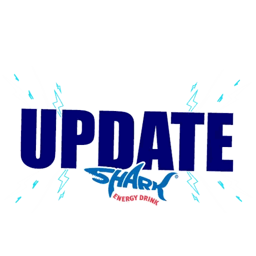 An Update Shark Energy Drink Logo With Lightning Bolts Sticker