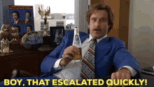 Anchorman Ron Drinking That Escalated Quickly GIF