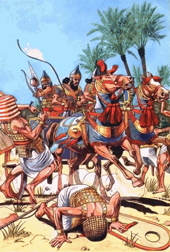 Ancient Egyptian Soldiers On Horseback With Palm Trees GIF