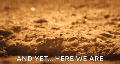 And Yet Here We Are Sign GIF