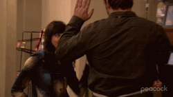 Andy Dwyer April Ludgate High And Low Fives GIF