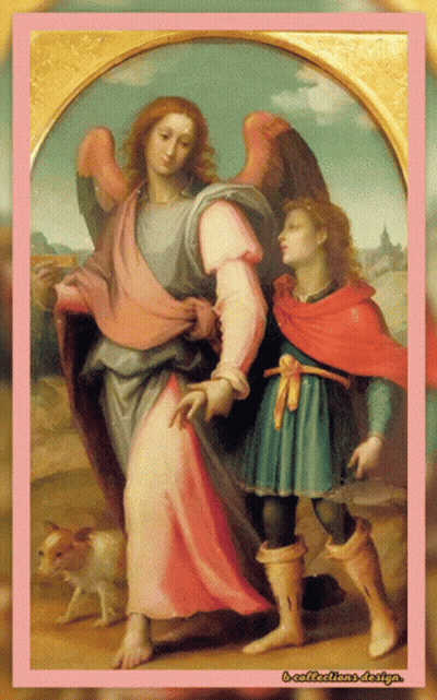 Angel And Boy With Dog In Pink And Gold Frame GIF