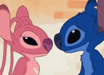 Angel And Stitch Are Looking At Each Other With Their Eyes Closed GIF