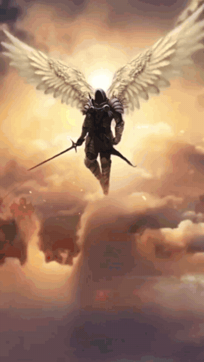 Angel Flying With Sword And Shield GIF