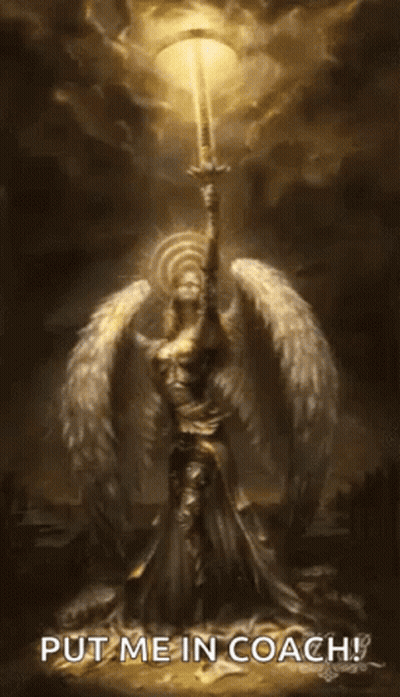 Angel Holding Sword Saying Put Me In Coach GIF