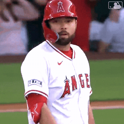 Angels Baseball Player In Red Helmet And White Jersey GIF