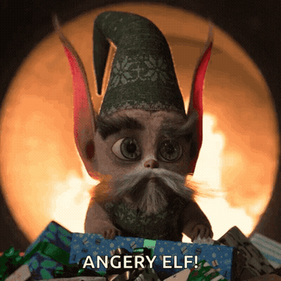 Angery Elf Holding Gift Box GIF