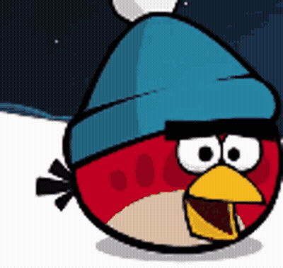Angry Bird Wearing Blue Hat With Snowball GIF