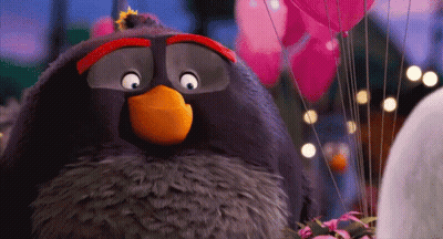 Angry Bird With Balloons Looking At Camera GIF