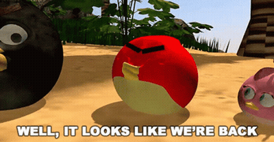 Angry Birds On A Beach With The Words Well It Looks Like We 'Re Back Below Them GIF