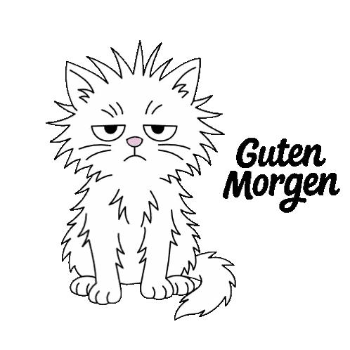 Angry Black And White Cat Saying Guten Morgen Sticker
