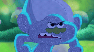 Angry Blue Troll With Green Nose And Mouth GIF