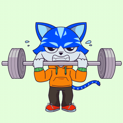 Angry Cartoon Cat Lifting Barbell GIF