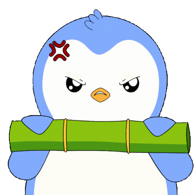 Angry Cartoon Penguin Holding Bamboo Stick GIF
