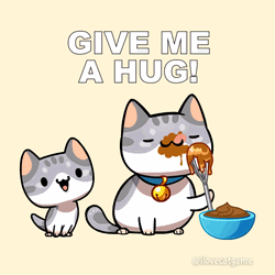 Angry Cat Eating Getting Funny Hug From Kitten Animation GIF
