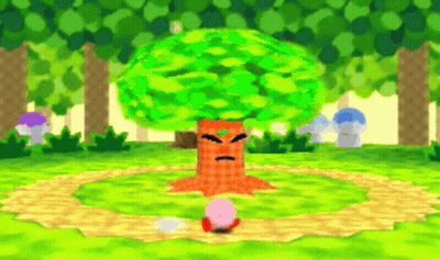 Angry Kirby Standing Next To Tree GIF