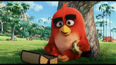 Angry Red Bird Sitting Under Tree With Tambourine GIF