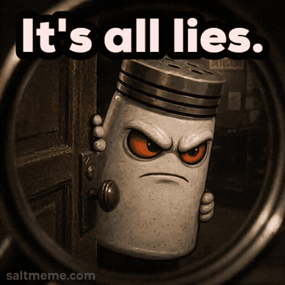 Angry Salt Shaker Saying It's All Lies GIF