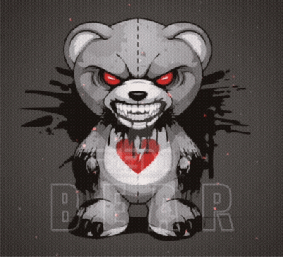 Angry Teddy Bear With Red Eyes And Heart GIF