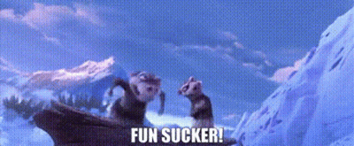Animals Standing In Snow Saying Fun Sucker GIF