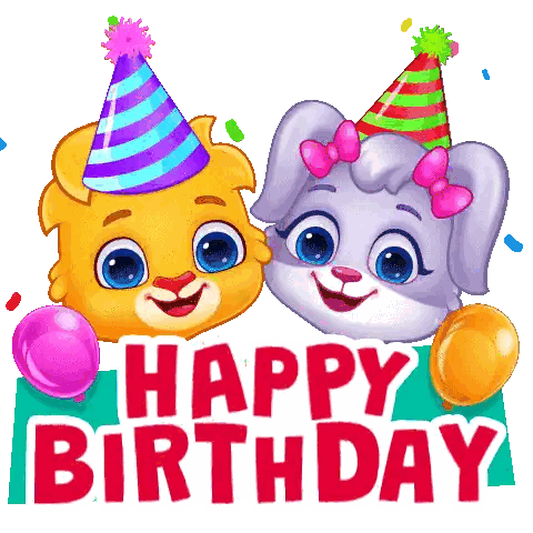 Animals Wearing Party Hats Birthday Card Sticker