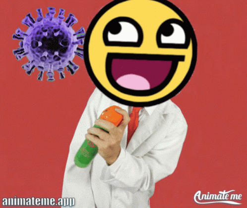 Animate Me App Shows A Smiley Face Holding A Spray Bottle In Front Of A Virus GIF