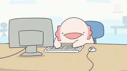 Animated Axolotl Meme Typing Then Smashing The Computer GIF