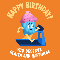 Animated Birthday Cupcake Running Treadmill GIF