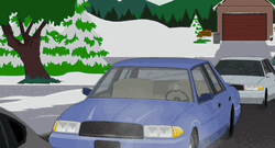 Animated Blue Car Parallel Parking In Snowy Road GIF