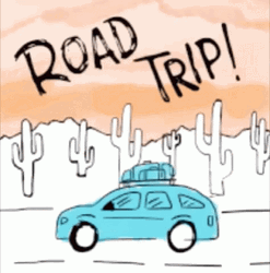 Animated Blue Car Road Trip GIF